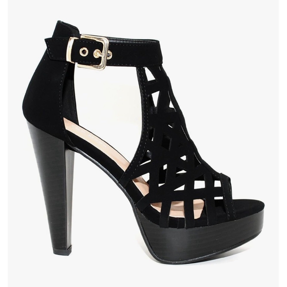 TRENDSup Open Toe Ankle Strap Western‎ Bootie Stacked Heel Size 6 New - Picture 2 of 10